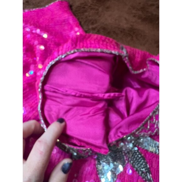 Vintage 80's Exotica Women's S Sequined Cocktail Formal Evening Disco Silk Top - Picture 9 of 10